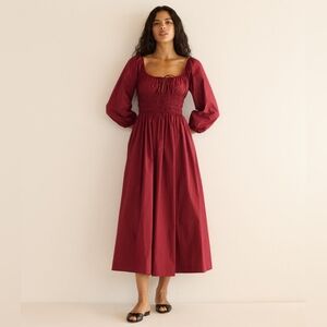 DÔEN quintessa midi dress | shirred, organic cotton - deep crimson